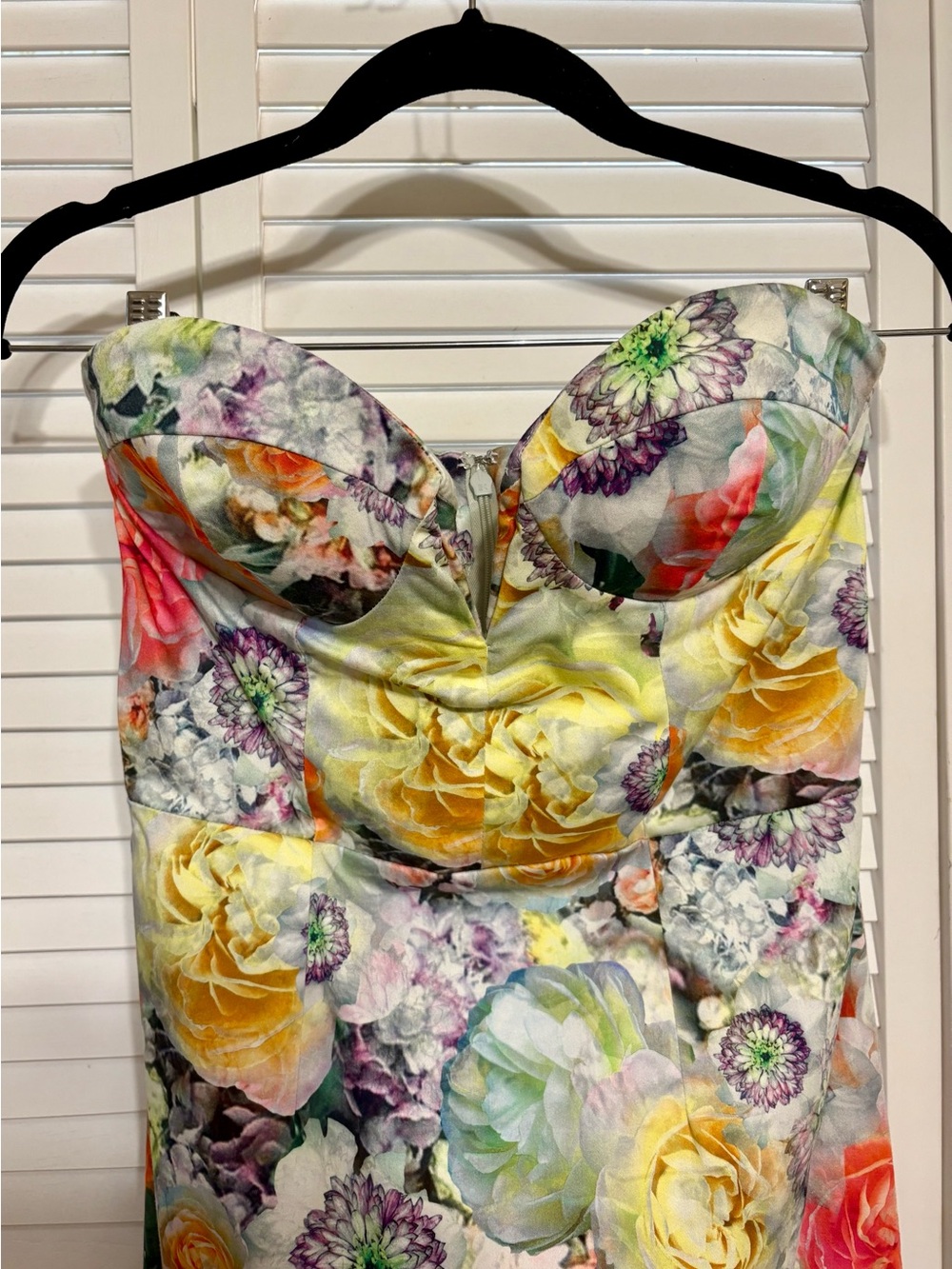 ASOS Strapless Floral Bodycon Dress - Yellow, Pink, Green, Purple - Picture 2 of 4